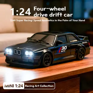 1:24 4WD RC Drift Car, 2.4G High-Speed Remote Control, Dual-Mode Race/Drift Tires, Full-Body LED Lights with Chassis Ambient Light, USB Rechargeable Crashproof Racing Car, Toy Gift for Boys & Adults