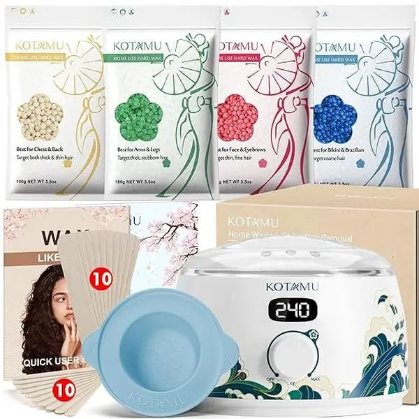 KOTAMU Professional Waxing Kit with Digital Warmer and Scented Hard Wax Beads for Smooth, Salon-Grade Hair Removal - For Face, Body, Bikini & Sensitive Skin, Includes Easy-Clean Silicone Pot, Flawless