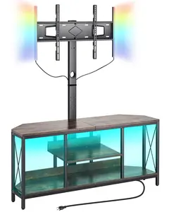 VEVOR 45" TV Stand with Mount for up to 75 in TVs, Entertainment Center with Power Outlet & LED Lights, Height Adjustable TV Console with Mount with 3 Tiers Storage Cabinets for Bedroom, Living Room, Modern Tv Stand, Rotating Tv Stand