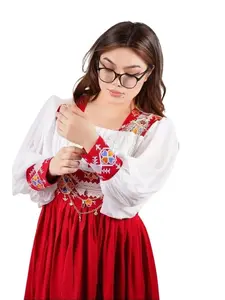 Shall-Elegant White and Red with Embroidered long Skirt W16