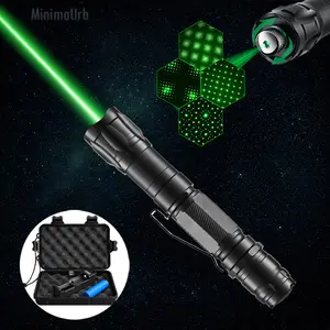 Green Laser Pointer with Kaleidoscope Cap, Rechargeable Outdoor Laser Pointer, Adjustable Focus Handheld Pointer with Pocket Clip, Aluminum Alloy Design for Hiking, Camping & Night Use