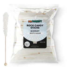 White Rock Candy Sticks – White Sugar Flavor, 24 Pack Bulk Individually Wrapped Edible Crystal Sticks for Party Favors, Weddings, Bridal & Baby Showers – By Dr. Variety
