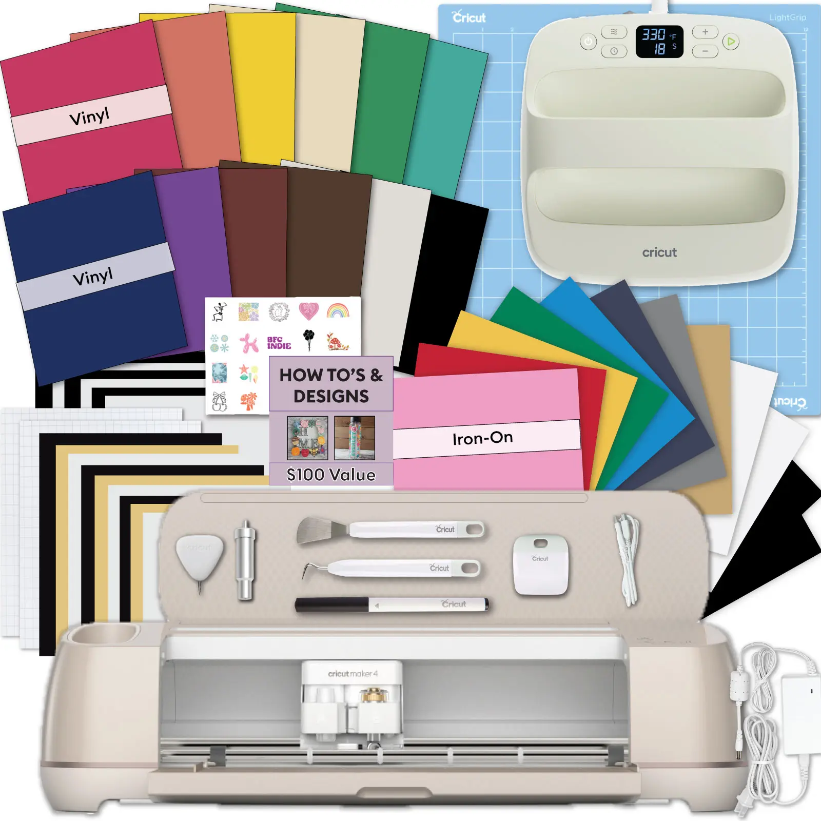 Cricut Maker 4 + EasyPress SE Bundle for T-Shirts & DIY Apparel - Cutting Machine + Heat Press Kit with Vinyl, HTV & Tools for Beginners & Small Business
