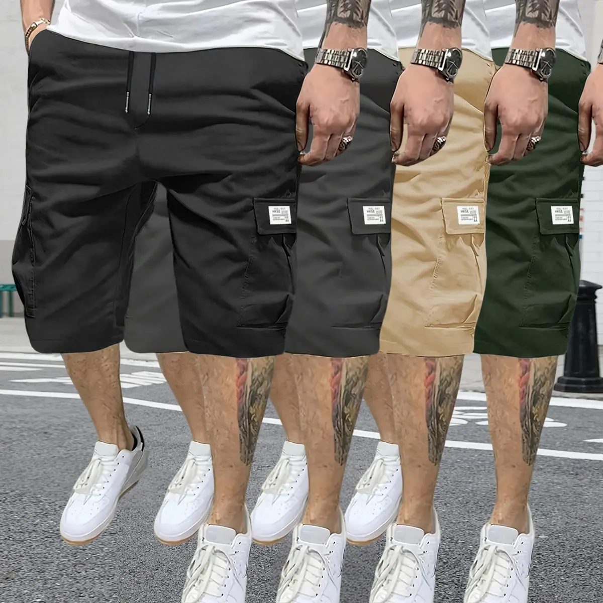 Set of 4 men’s outdoor tactical shorts with multiple pockets—fashionable summer lightweight loose straight-leg casual shorts, durable multifunctional work shorts suitable for camping, cycling, and hiking.,father'sdaygifts