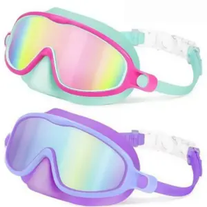 New Swimming Goggles with Nose Clip, 2-Pack Wide Vision Dive Mask, Anti-Fog UV Protection, Leak-Proof, Suitable for Kids 3-14 Years