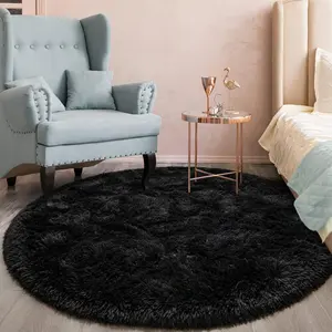 Black Round Rug for Bedroom Ultra Soft Fluffy Circle Rug for Kids Girls Boys Room Cute Small Shag Rugs for Living Room Playroom Teen Room Home Decor Rug