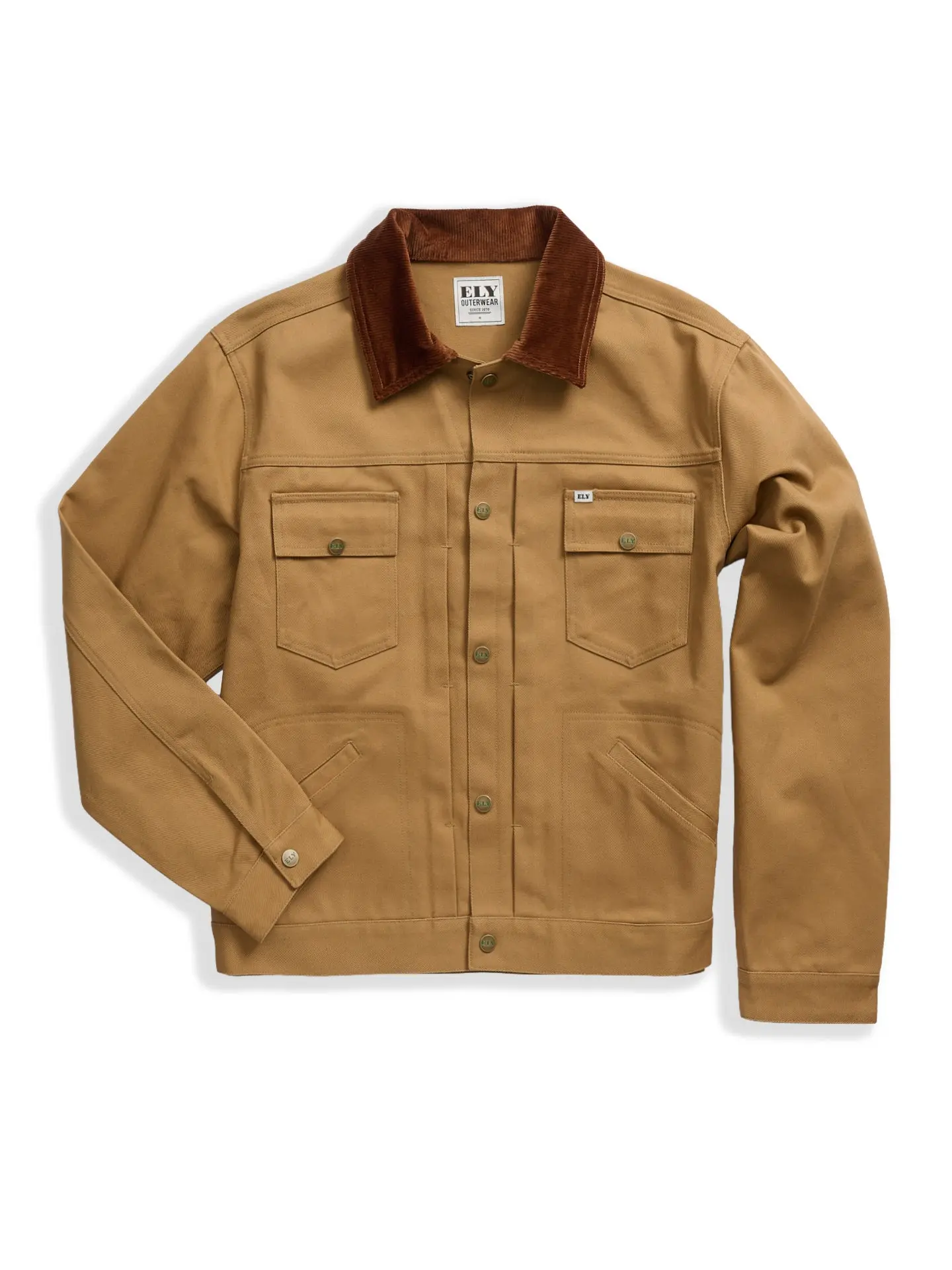 Men's Ely Cattleman Vintage Reissue Twill Trucker Jacket Brown Corduroy Collar 100% Cotton 14oz Twill Casual Cropped Coats Pockets