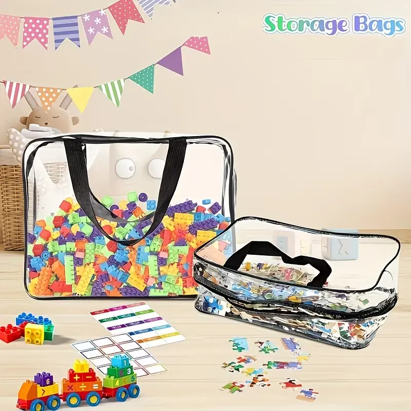 4-Pack Spacious Transparent PVC Space Saver Storage Pouches - Top Zipper, Foldable, Lightweight, Portable Versatile Organizers for Travel & Home Supplies