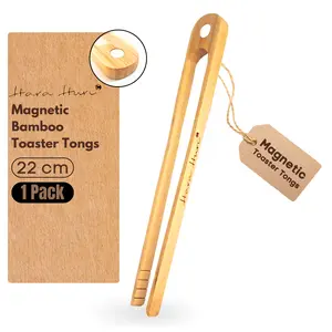 Bamboo Magnetic Toast Tongs - 1 Piece with 8.7" Toaster tongs, Rust Resistant, Non-Slip Design, Reusable Eco-Friendly Kitchen Utensils - HaraHuri