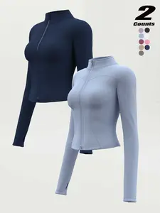 Women's High Elastic Stand Collar Thumbhole Fitted Gym Top, Breathable Thinning Yoga Jacket, Sports Jacket for All Seasons, Long Sleeve Fitness Wear S-Xxxl