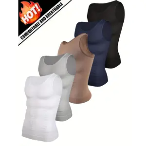 Men's Compression Vest | Sleeveless Crew Neck, High Stretch Nylon,Tummy Control Underwear Workout Tank Top,Abs Abdomen Muscle Undershirts Shapewear Gynecomastia Shirt,Sleeveless