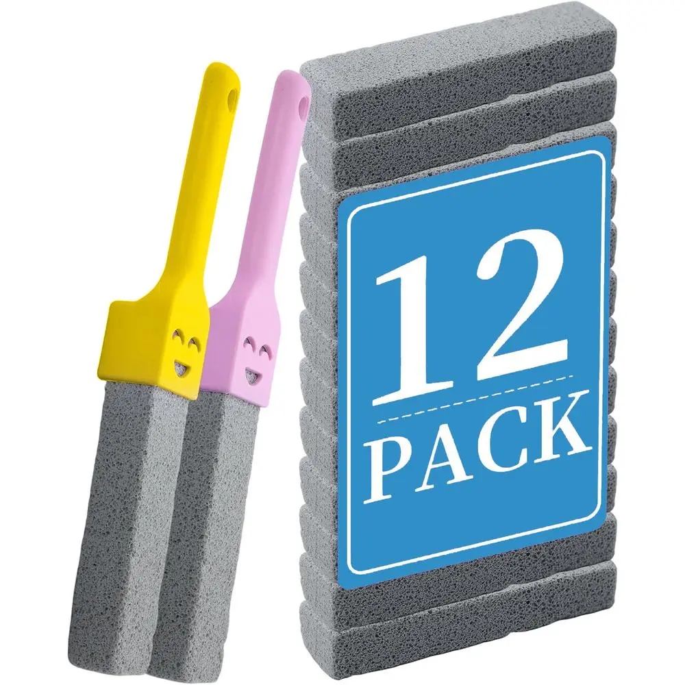 Cleaning Stick Pumice Stone Cute Cartoon Handle General Household Block, Lightweight Scouring Block for Washbasin Bathtub Kitchen Sink Pool Regular Maintenance 12 Pack