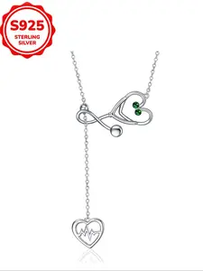 One S925 Sterling Silver Angel Care Theme Stethoscope Pendant Necklace, Elegant Jewelry for Women, Perfect Gift Idea