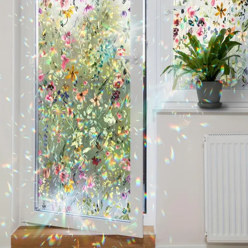 Flower Pattern Floral Laser Electrostatic Glass Film, Double-sided High Transparency Decorative Electrostatic Adsorption Window Sticker, Easy-to-cut Film Window Sticker, Removable Window Decal