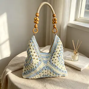 New Fashion Handmade Woven Bag, Versatile Paper Rope Crochet Straw Shoulder Bag, Lightweight Summer Accessory for Beach & Vacation