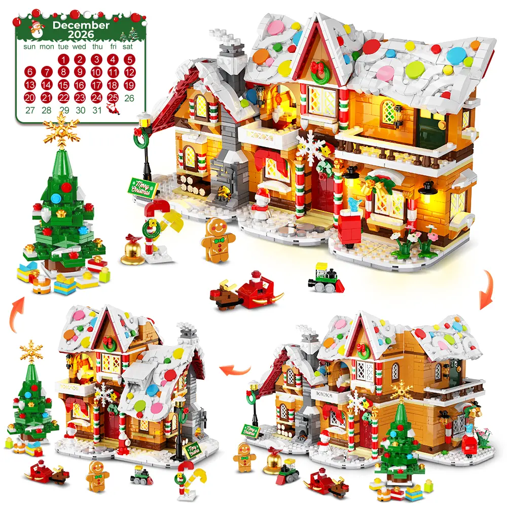 3-in-1 Advent Calendar 2026 Gingerbread House Mini Building Set with Lights | 24 Days Christmas Countdown Mini Village Building Block Kit with Xmas Tree, Holiday Gift for Adults Kids Girls Boys Ages 10+