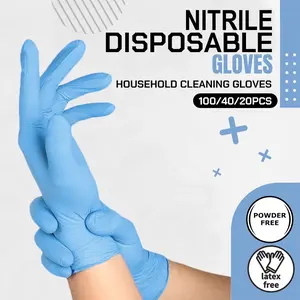 100/40/20 pcs/bag, blue disposable cleaning gloves, Multi Purpose Glove, latex-free, powder-free, highly elastic, suitable for food waste disposal, kitchen dishwashing, bathroom cleaning, pet bathing, beauty salons, disposable gloves, Safety Gloves