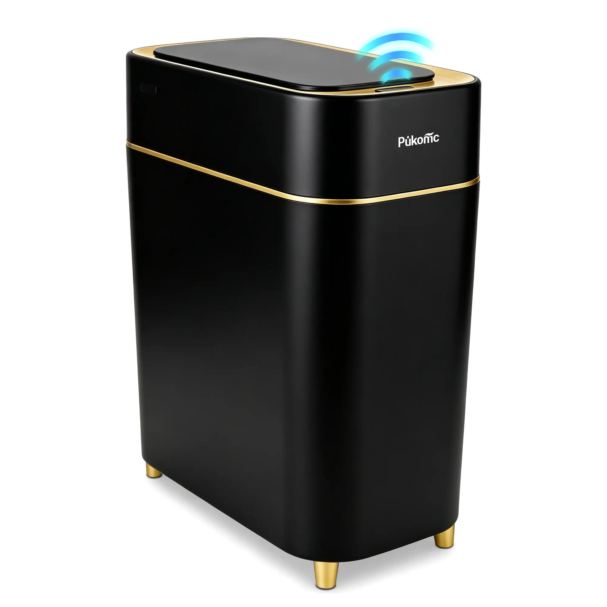 Pukomc Dual-Mode Auto-Sensor Trash Can - Wave Gesture & Knee Tap Induction, No-Noise Instant Lid Open, Removable Waste Liner, Battery-Driven Bin for Kitchen, Bathroom
