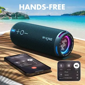 W-KING 40W Bluetooth 5.3 Stereo Pair Speaker - IPX7 Waterproof Portable Audio Device for Smartphones, 3.5mm AUX Input, Dual Voice Coil, Customized EQ APP, 360° Sound, Party Lights, TF Card Slot, Fabric Shell (Black), Smartphone