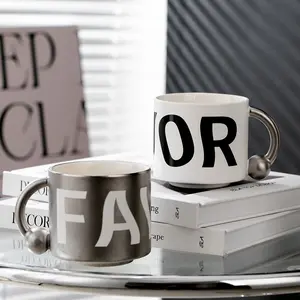 Trendy Ceramic  with Letter Print Unique Handle Perfect for Coffee & Tea Lovers Durable Stylish Versatile  Idea white Double-Sided cup perfect  humorous drinking retro manager gift insulated travel  cocktail  cute novelty show supervisor  birthday Mug
