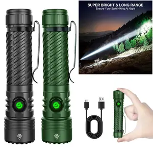 SYADOO Ultra bright Rechargeable Flashlights 2 Pack, Super Bright 10000 Lumens Flash Light, 6 Modes Zoomable Linternas with Power Indicator, Powerful Handheld LED Flashlights for Home Emergencies Camping, with Emergency Charging for Your Phone