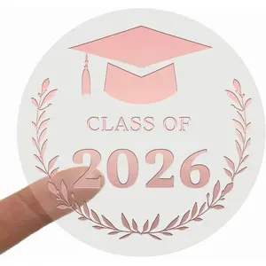 100x Graduation Stickers Class of 2026 Transparent Foil Labels Gold/Silver/Rose Round Seals Perfect for Graduation Cards Invitations Gift Wrapping and Party Favors (Rose)