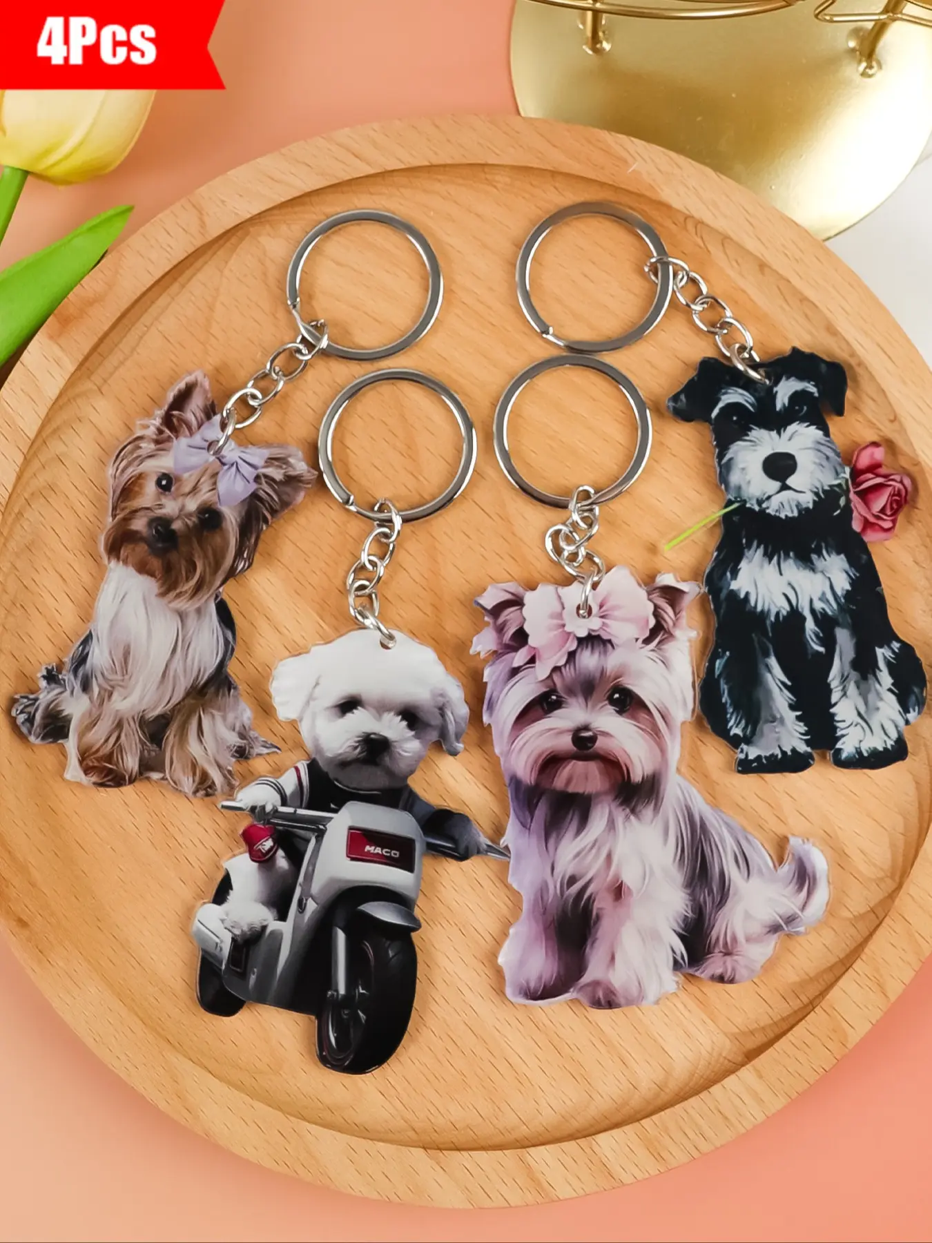 Adorable Yorkie Dog Keychain Set, Cute Puppy Design, Stylish Keyring, Keychain Decor, Durable Pet Lover Gift, Perfect for Yorkshire Terrier Fans, 4 Piece Pack, Cute Keychains