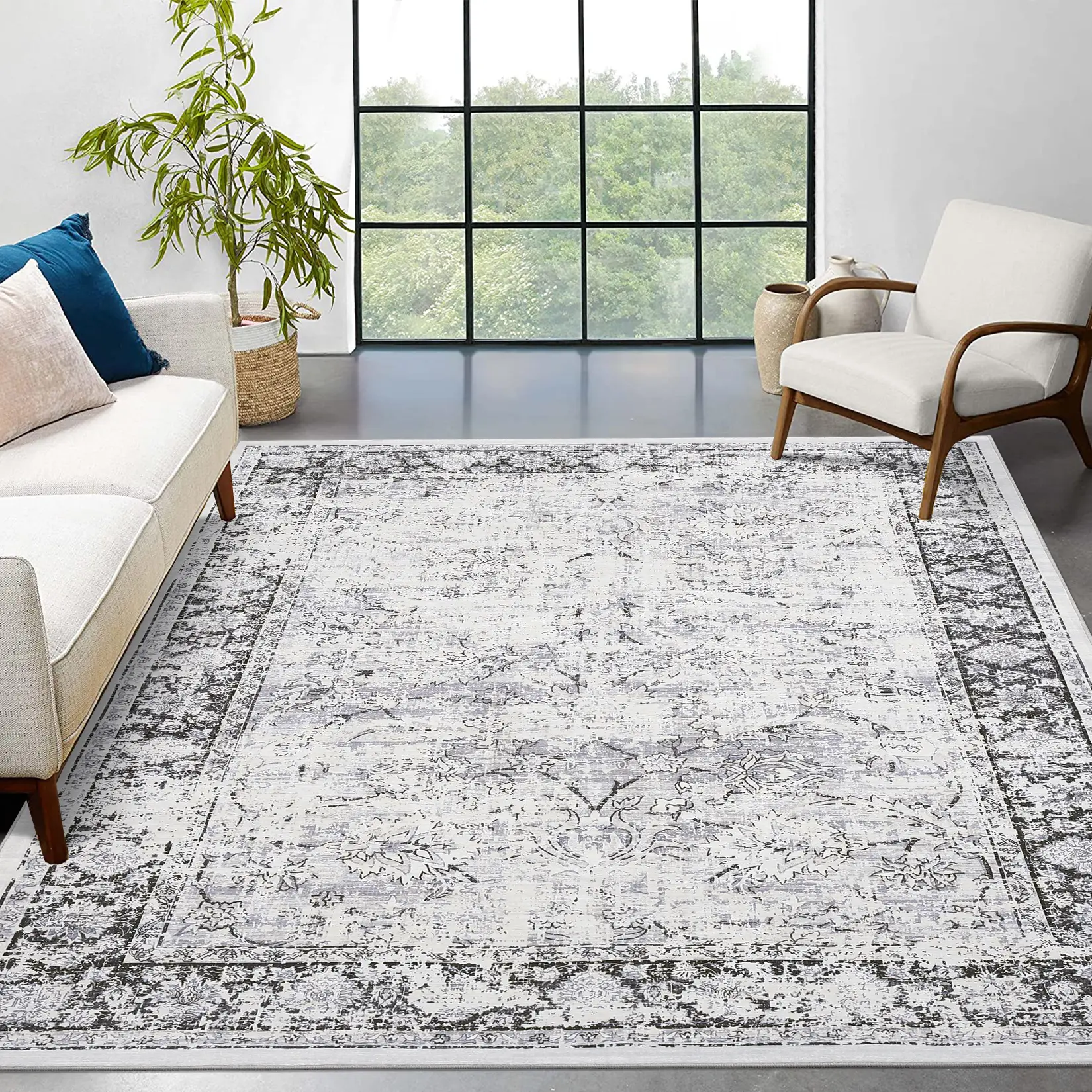 Vintage Washable Area Rug Distressed Short Pile Carpet Anti-Shedding Carpet Soft Lightweight Carpet for Bedroom Rugs Living Room