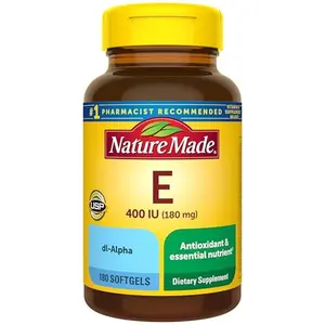 Nature Made Vitamin E 180 mg (400 IU) dl-Alpha, Dietary Supplement for Antioxidant and Skin Support, 180 Softgels, 180 Day Supply