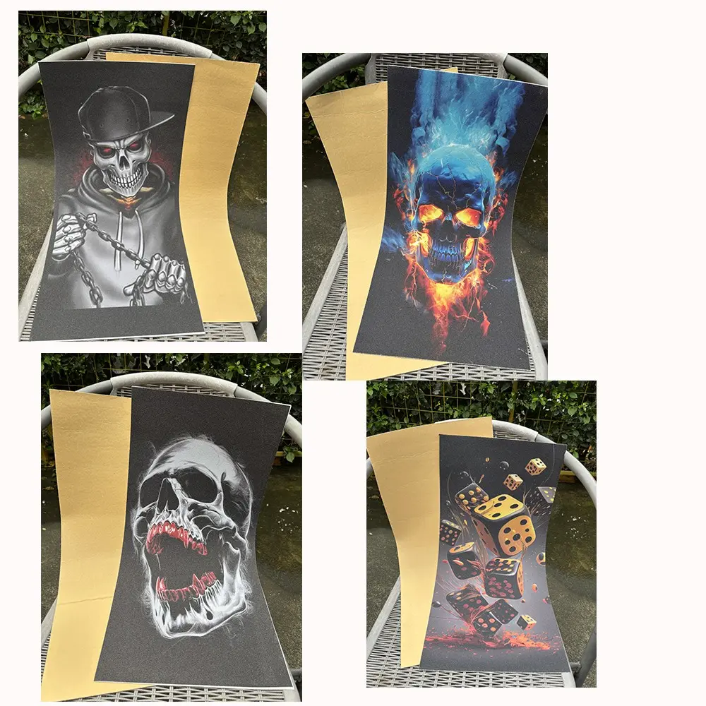 Anti-Slip Skateboard Stickers with Skull Design, Fashionable Matte Finish, Size 60x30cm, Trendy and Durable Decals for Skaters