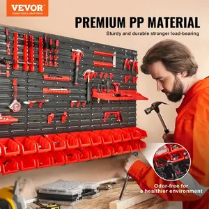 VEVOR Wall Mounted Storage Bins, 30-Bin Parts Rack Organizer Garage Plastic Shop Tool with Wall Panels/Tool Holders/Hooks, Tool Organizer for Nuts, Bolts, Screws, Nails, Beads, Button