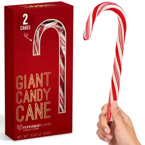 Giant Candy Cane Sticks 2 Pack Gift box - 10 Inch Individually Wrapped Christmas Candy Peppermint Flavor For Stocking Fillers, Holiday Party Favor, Gift Decorations