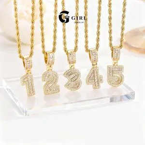 GGIRL 18K Gold Plated Brass Number Pendant Necklace 0-9 Lucky Numbers 23.6in Chain Unisex Jewelry Gift for Christmas Birthdays