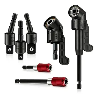 Flexible Drill Bit Extension 105 Degree Right Angle Drill Adapter,360° Rotatable 1/4 3/8 1/2" Impact Grade Socket Adapter Set,90° Angled Bits,Quick release self-locking extension bar,Fathers Day Gift
