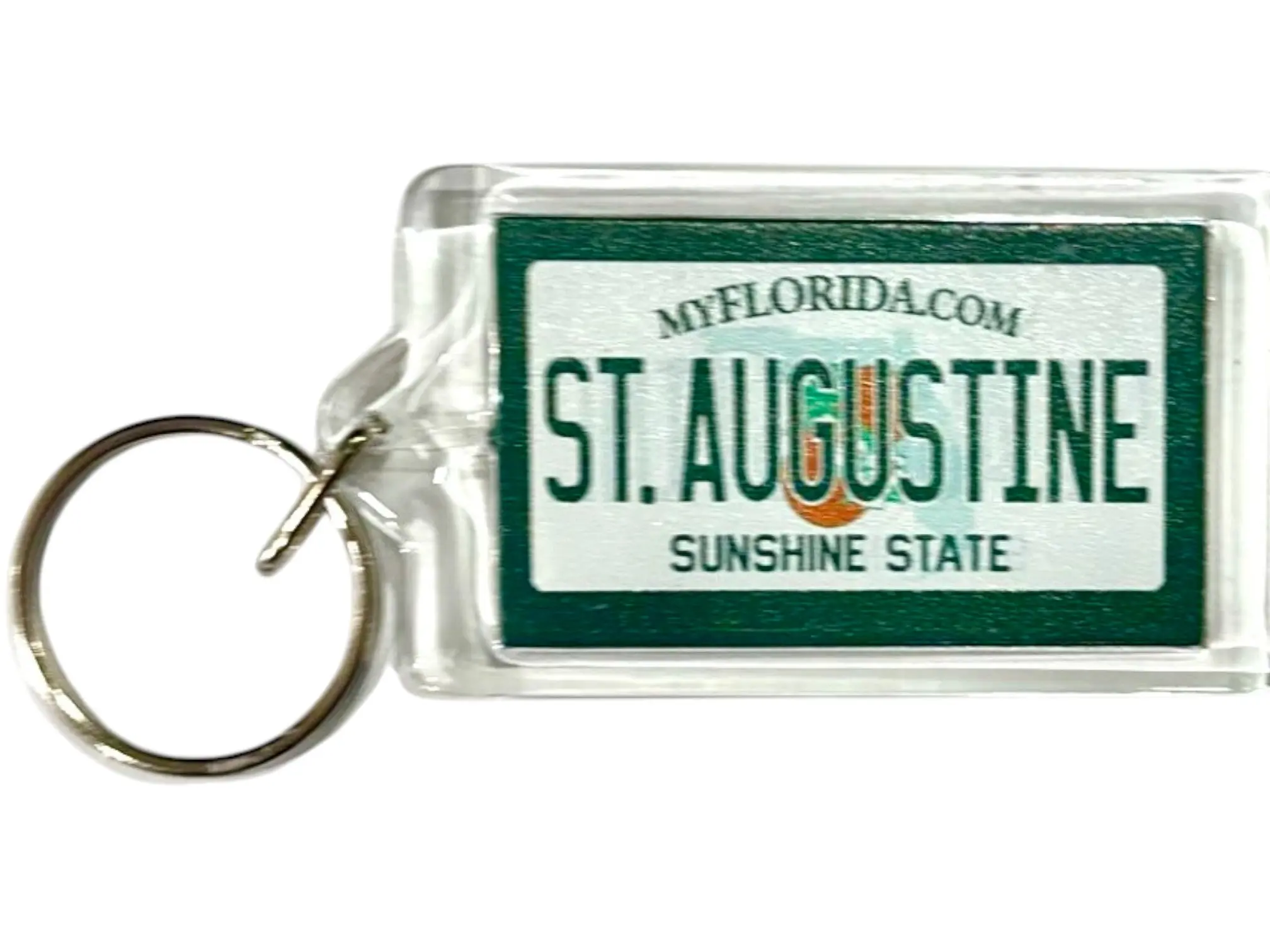 St. Augustine Florida License Plate Acrylic Rectangular Souvenir Keychain 2.5" X 1.5"