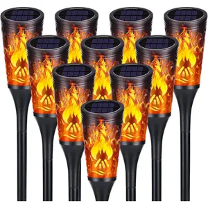 Solar-powered outdoor flame lights, IP65 waterproof, 10-pack solar torch lights with flickering flame effect, suitable for outdoor garden, lawn, pathway, and patio landscape lighting