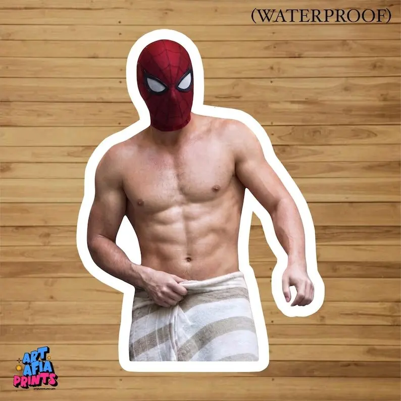 Spidey Shirtless Funny Sticker, Laptops Water Bottles and Phone Cases sticker