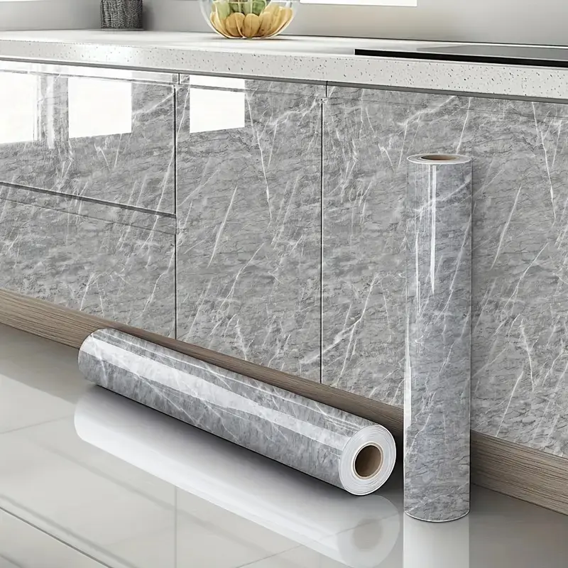 1 roll[23.62*393.70IN] marble pattern waterproof adhesive film, heat and oil resistant, suitable for kitchen and bathroom cabinets, drawers and furniture renovation, kitchen cabinet liner waterproof, plastic, storage solutions