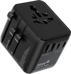 7-in-1 Universal Travel Adapter 35W, Fast  GaN Travel Worldwide Universal Power Adapter Block, Compact International Plug Foldable European Travel Plug Adapter  Vacation Holiday