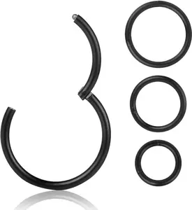 4 count 16G 18G 20G Surgical-Steel-Piercing-Ring-Nose-Rings-Hinged-Hoop-Earrings,6mm 8mm 10mm 12mm Seamless Stainless Steel Clicker Eyebrow Septum Piercing Hoop,Sliver Black  Rose  Rainbow   Set