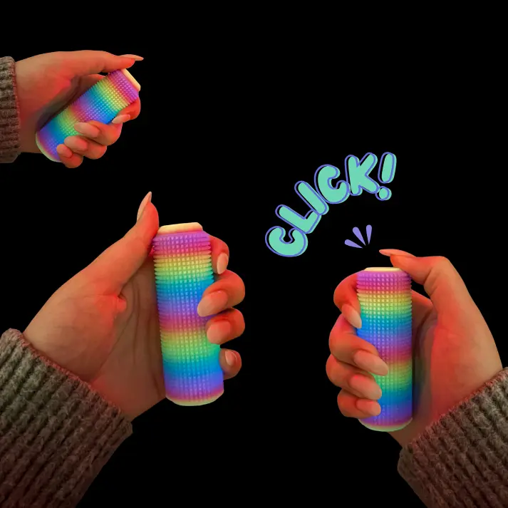 Little Ouchies Spikie Click Rainbow Glow Sensory Fidget Keychain Accessory - Stress Relief Stim Tool with Click Feature, Moderate Texture, Vibrant Colors