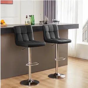 Bar Stools - Set of 2 Adjustable Swivel PU Leather Counter Seats Black Modern Design for Kitchen or Bar Use