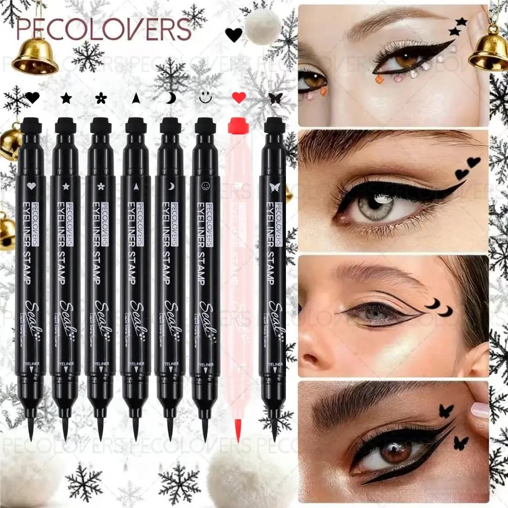 8pcs/set Double-ended Stamped Eyeliner with A Variety of Cute Patterns, Eye Makeup Product, Waterproof Eye Liner Pencil Winged Stamp, Silky and Quick-drying, Suitable for Beginners, Perfect for Christmas and Holiday Parties