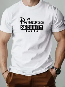 Men'S PRINCESS SECURITY Graphic T-Shirt - Bold White Text & Star Print - Black Casual Streetwear Tee with Security Badge-Inspired Design - Lightweight Summer Shirt for Parties, Events & Casual Attire - Funny Statement Apparel (Short Sleeve)