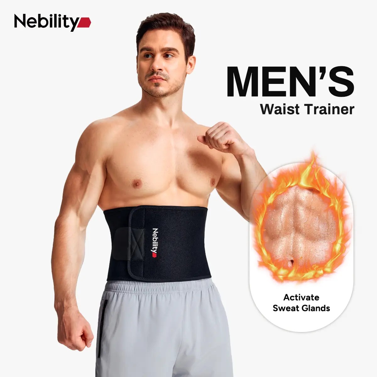 【Clearance】Nebility Men’s Waist Trainer – Adjustable Velcro Fit Waist Trimmer with Core & Lumbar Support, Comfortable Compression for Workout, Posture & Training，fathersdaygift