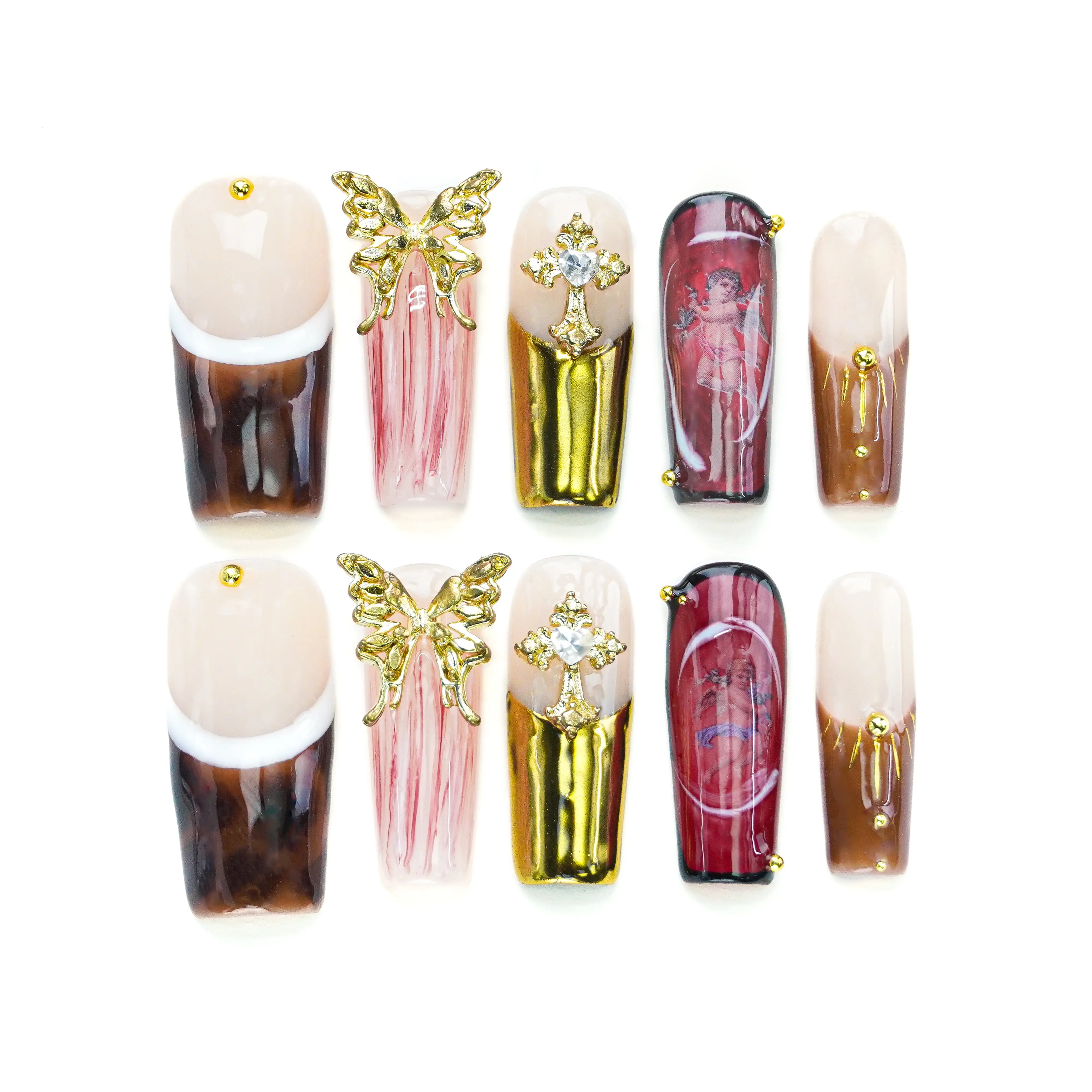 3D SQUARE Collections 10PCS Reusable Handmade Press-On Nails – Acrylic REUSABLE 3D Gel Summer 2025/Prom