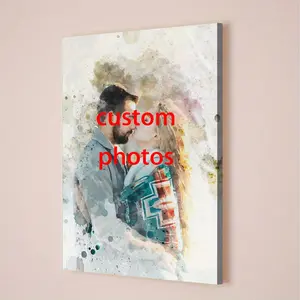 Customized Photo Printed in Watercolor Style Canvas Painting, Personalized Portrait Painting, Wedding, Family, Couple, Engagement, Pet Memorial Canvas Art, Unique Gift, Framed - 1pc