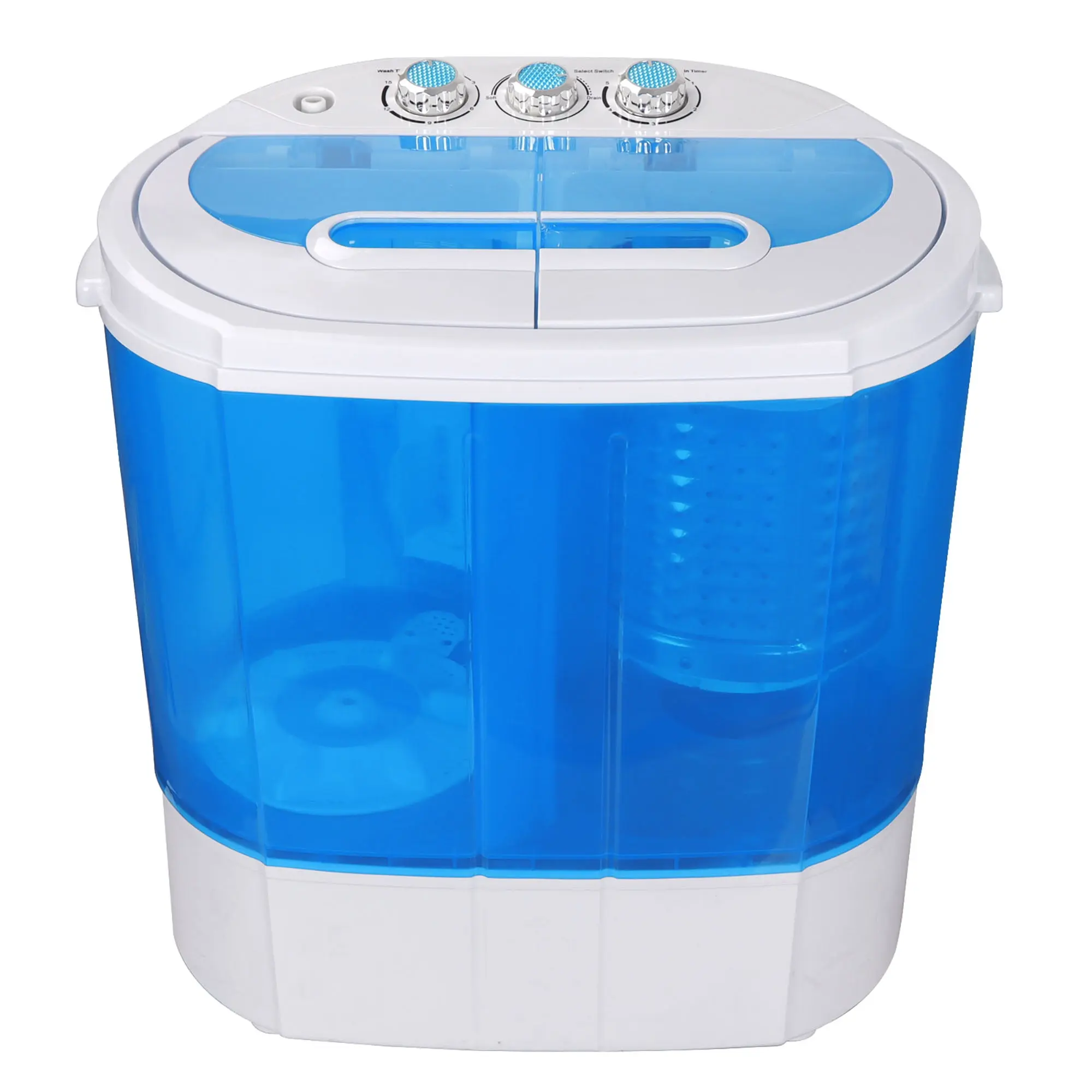 Portable Semi-Automatic Washer and Dryer Combo Home Appliance, 10lbs Total Capacity (5.5lbs Wash, 4.4lbs Spin Dry), Compact Mini Portable Washing Machine, Small Corded Plastic-Body Unit, Blue + White,summerwins