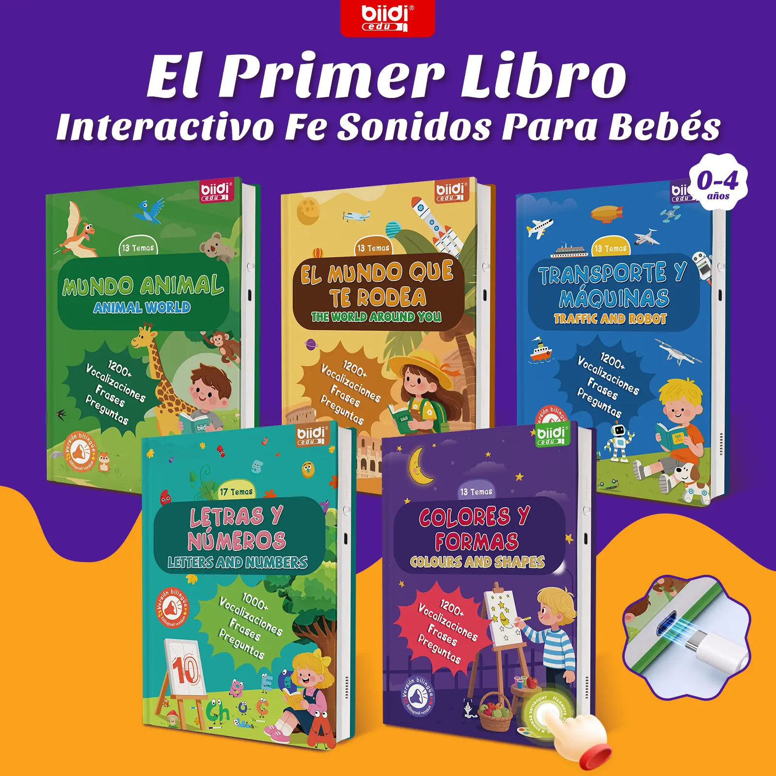 Bilingual Spanish-English Talking Book for Kids, Interactive Electronic Language Learning Toy with 600+ Sound Effects, Bilingual Instruction Cards, Learning Board, Preschool Alphabet Tool, Sensory Toy for Ages 3-8, Travel & Birthday Gift for Boys & Girls