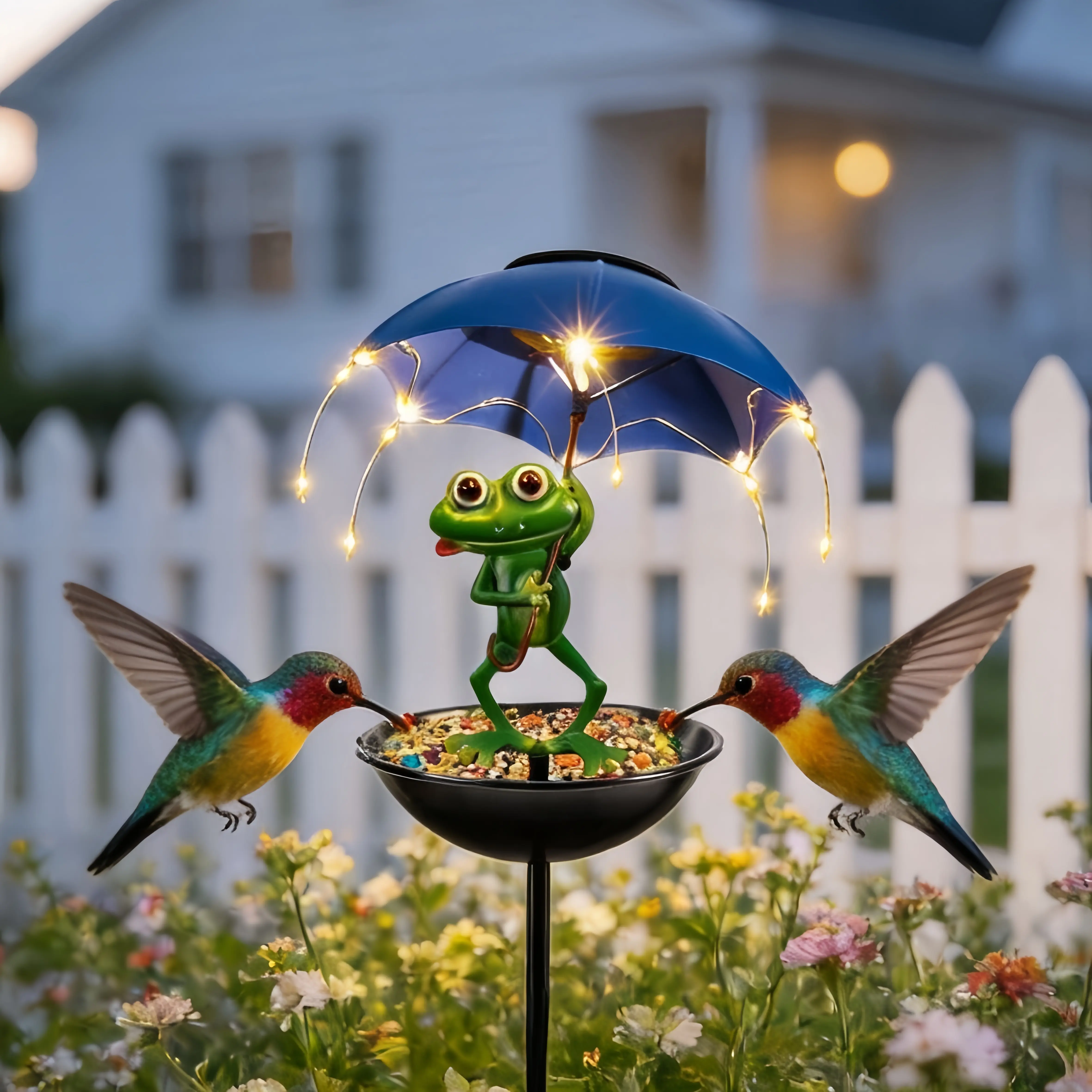 Solar Umbrella Frog Bird Feeder - Outdoor Waterproof Solar Light Garden Decor, Lawn & Yd Art Statue - Hummingbird Feeder, Gift for Family & Friends  ,    Solar lights outdoor Waterproof